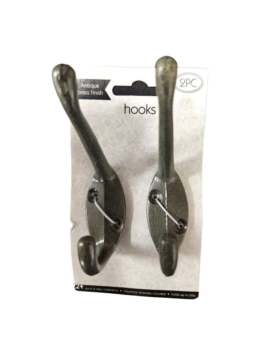 Coat Hat Wall Hooks Set of 2 Olive Green Metal
